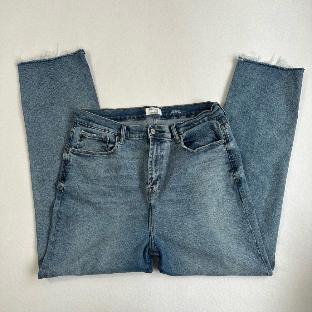 Kensie Jeans Vintage Luxe Juliet High Rise Slim Medium Wash Raw Hem Size 14 - Picture 13 of 13